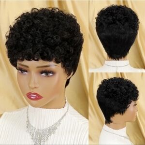 Black Short Curly Pixie Synthetic Hair Wig